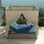 Lit de soleil réglable avec rideau en bleu foncé, coussin en polyester avec support, dossier à 5 positions librement réglable-893791917