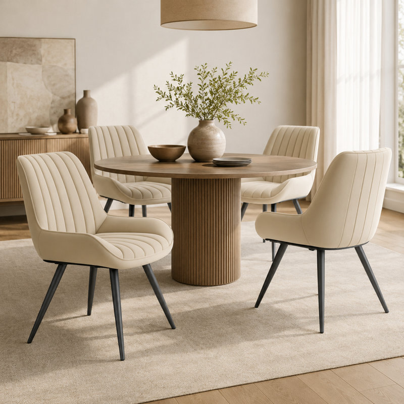 43.7cm H Polyester Upholstered Upholstered Back Side Chair, Beige