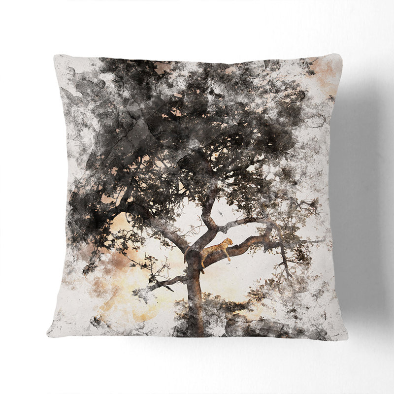 Leopard Siesta Watercolour Cushion with Filling, 40cm H x 40cm W x 15cm D, White