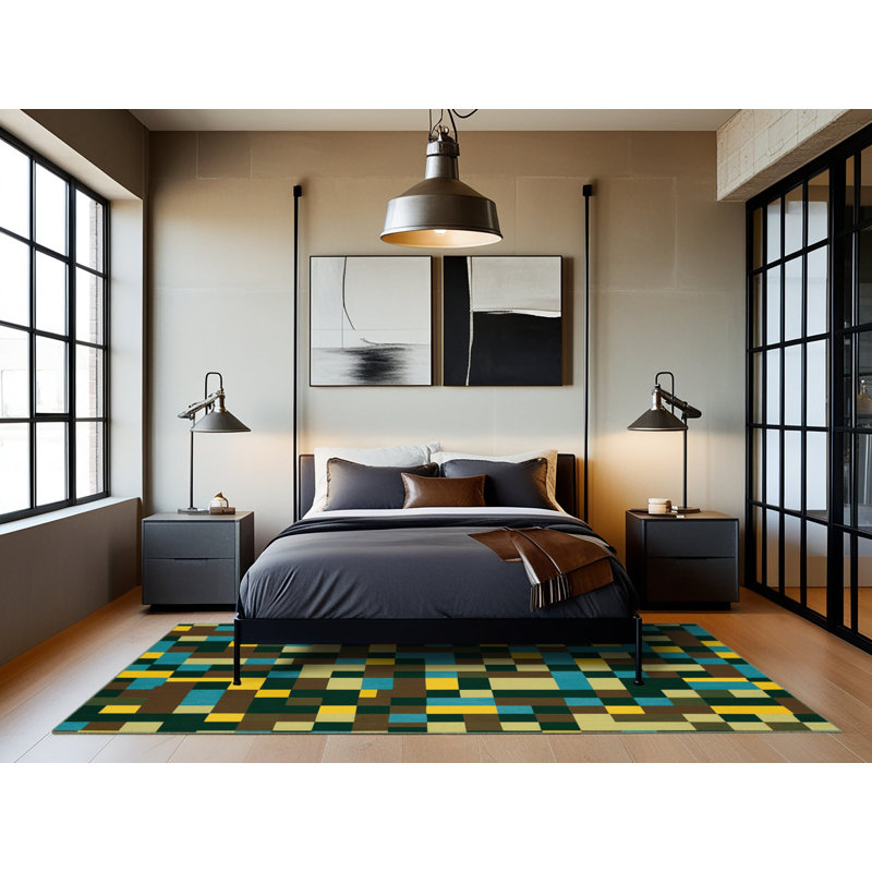Earth Mosaic Grid Rug, Round 6'