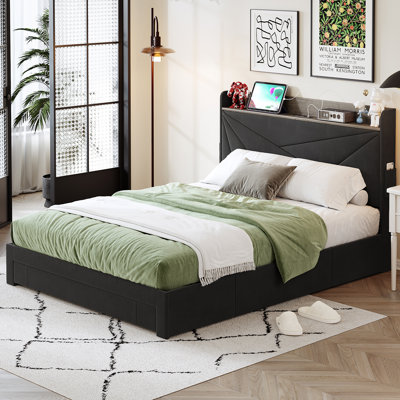 Cadre de lit avec tête de lit, cadre de lit plateforme avec 3 tiroirs de rangement et port USB pour la maison, l'hôtel, la maison d'amis