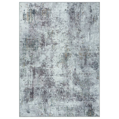 GLN Contemporary Collection - Modern Machine Washable Area Rug, Non Slip, Abstract, Living Room, Bedroom, Bathroom (Gray)