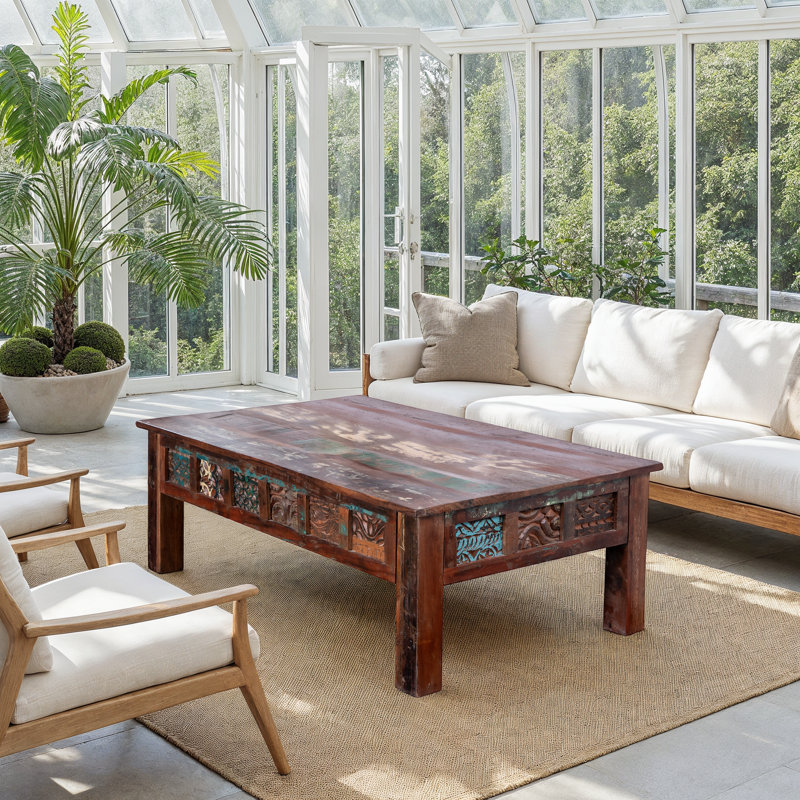 Eilijah Solid Wood Single Coffee Table, White Washed