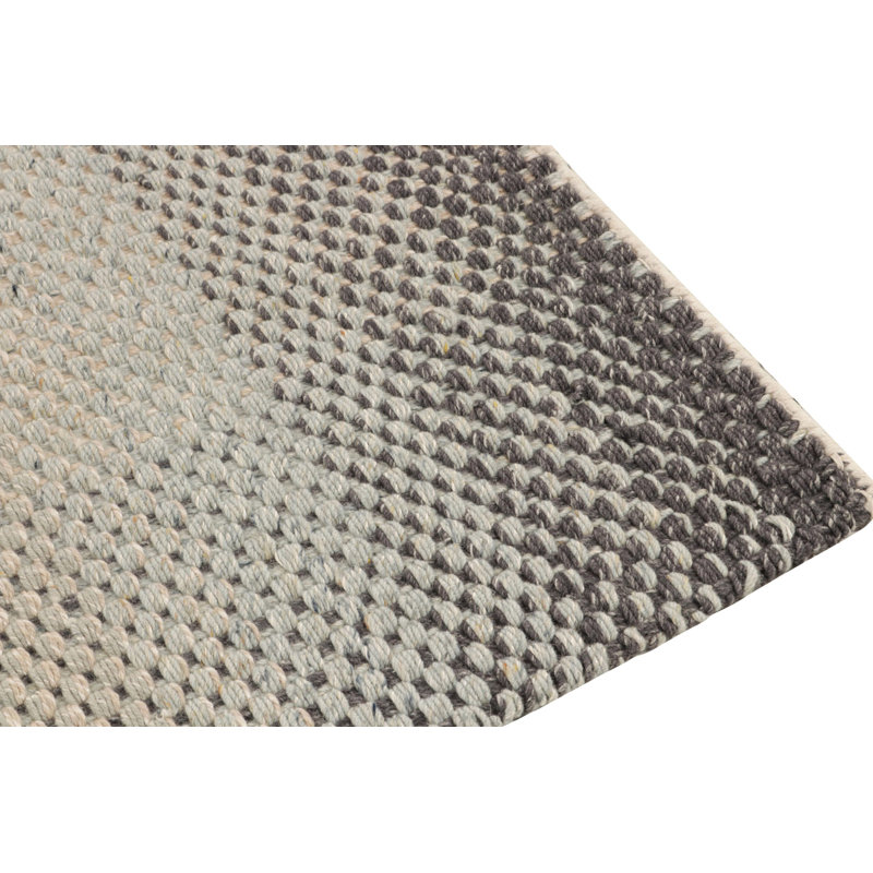 Wool Geometric Area Rug in Beige/Blue/Charcoal Black