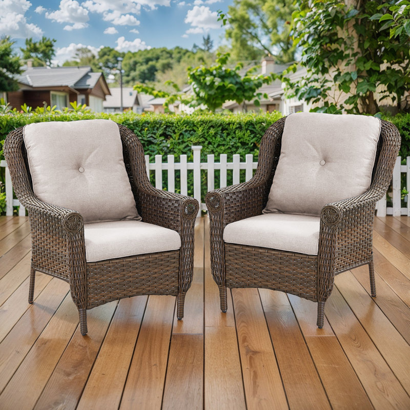 Mindee Outdoor Patio Chairs With Cushions(Set Of 2), Beige