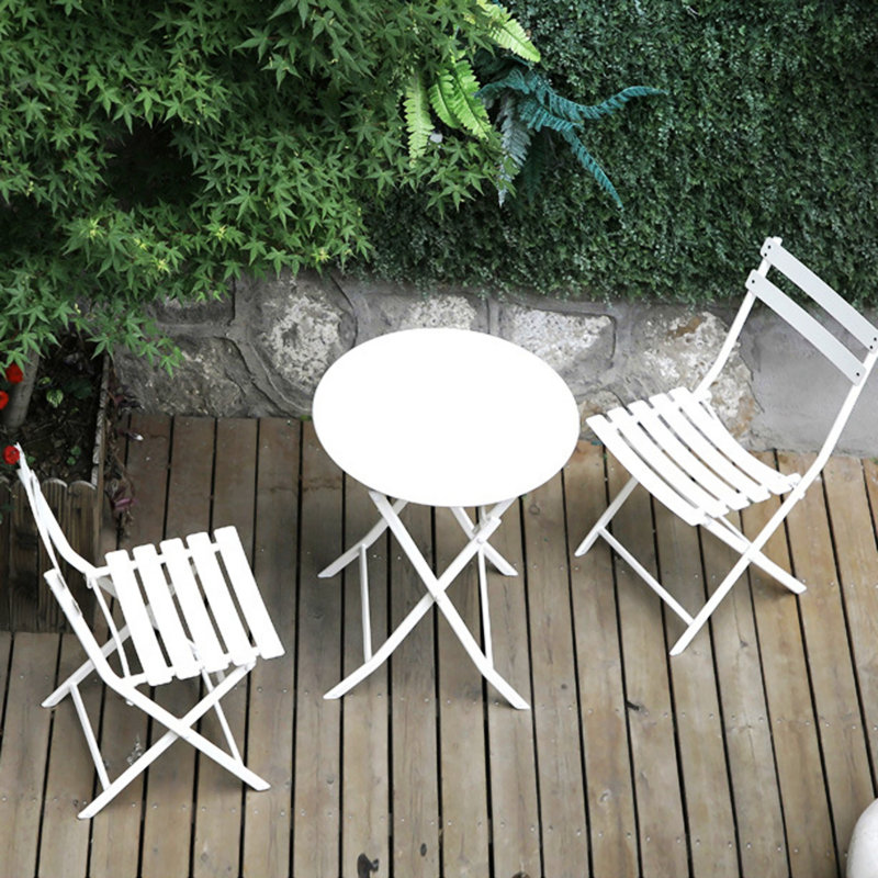 Ensemble bistro 3 pièces de table ronde pliable et chaises, Blanc
