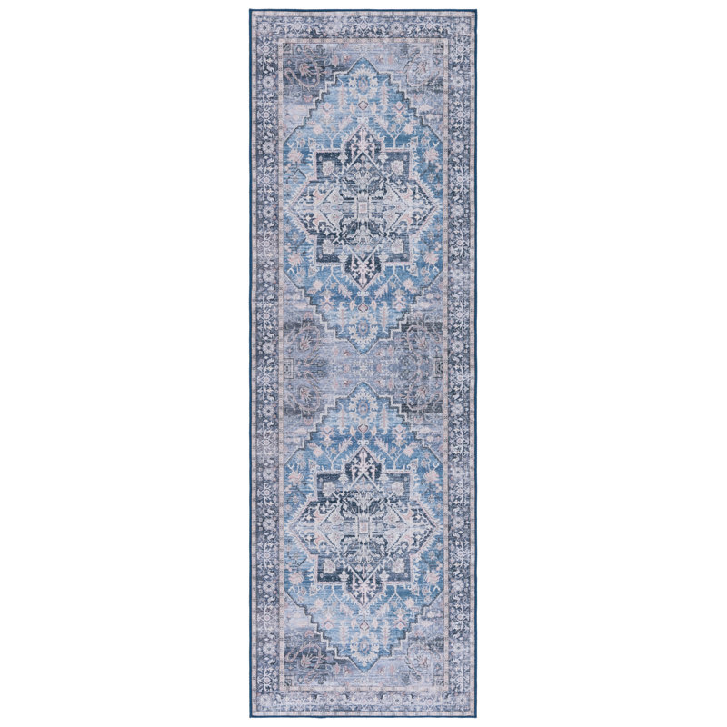 Tapis oriental bleu / gris czarnetzki, Tapis de couloir 2 pi 6 po x 10 pi