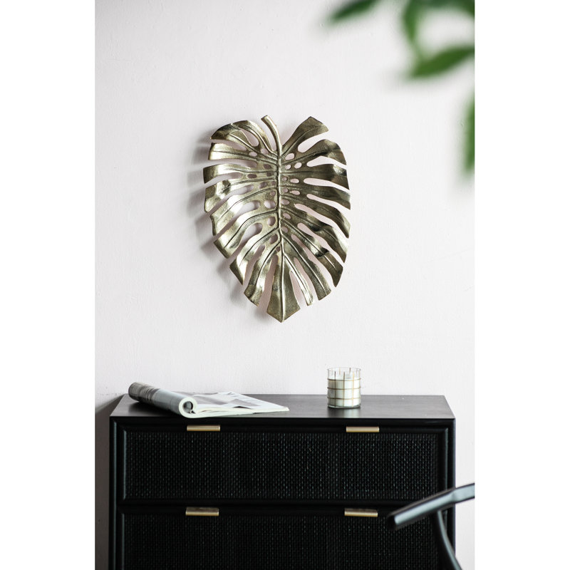 Magnificent Gold Leaf Wall Decorative, 18.9x13.4x1.4", Made Of Aluminum Classy , Crafted By