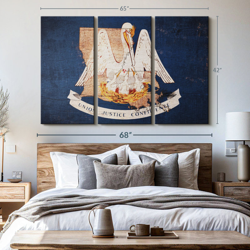 «Louisiana Pelican», 3 pièces, H 42 po x l 65 po x P 1,25 po