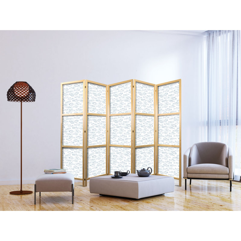 171cm H Solid Wood Folding Room Divider, 171cm H x 225cm W x 1.2cm D, 5
