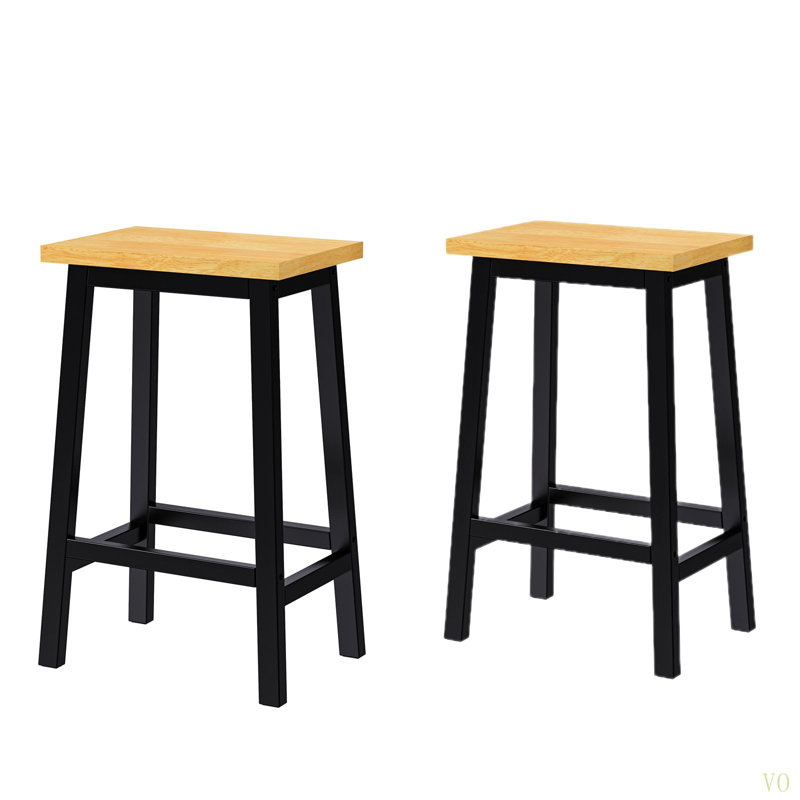 Solid Wood Bar Stools (Not Cheap Iron), 25.6" Tall Set Of 2 Bar Chairs, Kitchen Counter Stools With Footrests, Farmhouse Stools For Dining Room, Kitchen, Counter