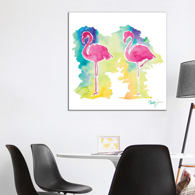 Sunset Flamingo Square II by Nola James - Wrapped Canvas Painting