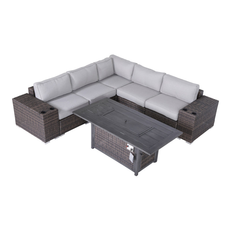 Cleo Fully Assembled 8 Piece Sectional Seating Group with Cushions