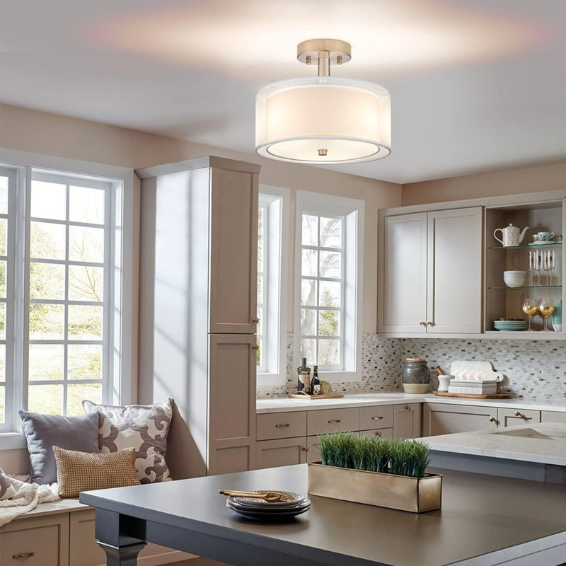 3-Light Semi Flush Mount Ceiling Light Fixture, Drum L...