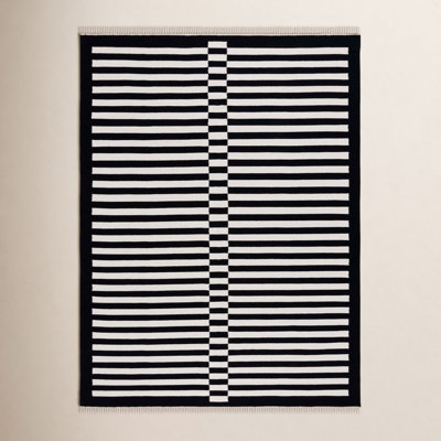 Delia Black Ivory Striped Flatweave Rug