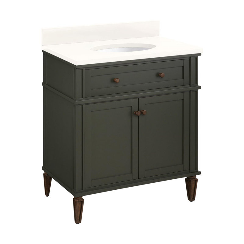 30" Elmdale Vanity with Undermount Sink, Arctic White Quartz, 8" Centers, Dark Olive Green