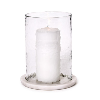 Bougeoir en verre de table en marbre de style ouragan - Lanterne décorative élégante pour la table de salle à manger - H 9 po