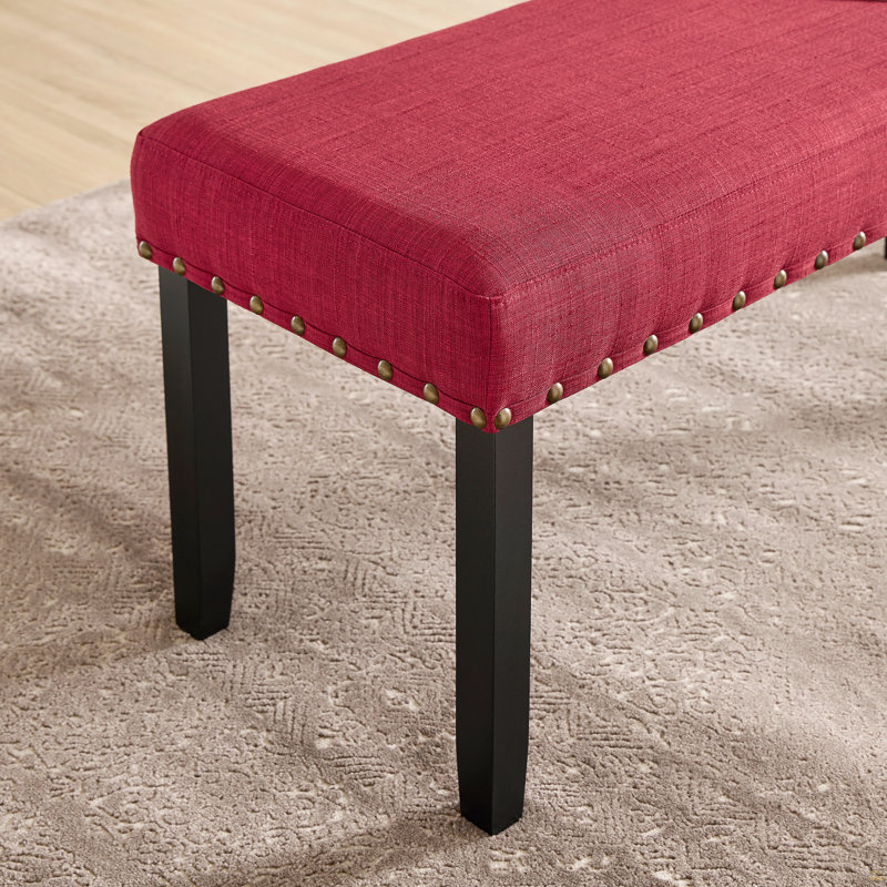 Banc de salle à manger en tissu Biony avec garniture cloutée, rouge, Red