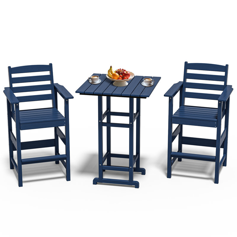 3-Piece HDPE Bar Set – All-Weather Patio Bistro Table & 2 Tall Bar Chairs, Fade-Resistant Outdoor Furniture For Balcony, Deck, Backyard, Or Poolside