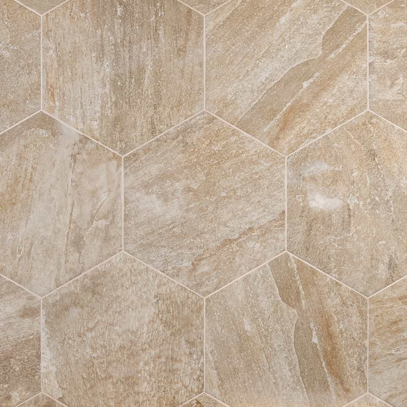 Shala 20" Hexagon Matte Slate Look Porcelain Tile, Sand Beige