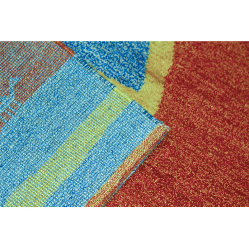 Tapis rouge et bleu noué à la main de haute qualité