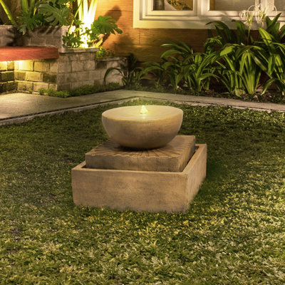 Teamson Home 40.5 cm 2-Tier Geometric LED Outdoor Water Fountain, Natural Stone