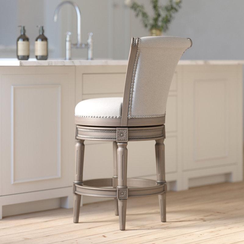 26 po Tabouret de bar pivotant à hauteur de comptoir en bois avec dossier haut, gris vieilli, 1 pièce, Gris, Gris, Gris