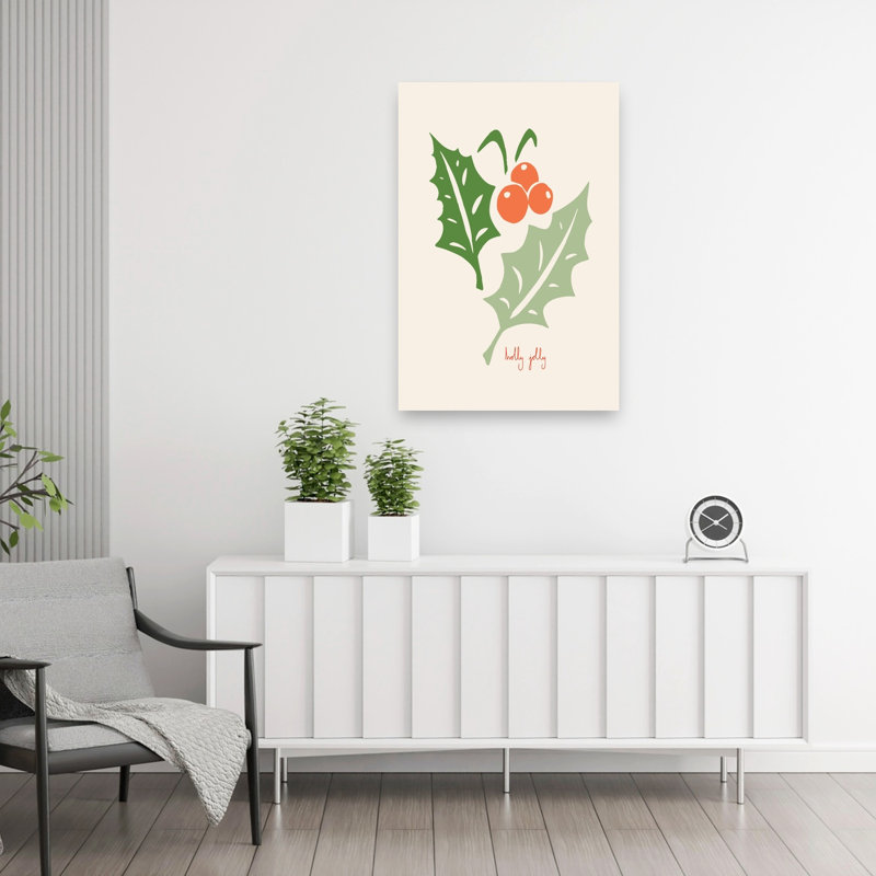 Holly Jolly Berries Traditional Abstract Nature Winter Wall Art Print 1 Piece Wrapped Canvas Wall Art, 91.44cm H x 60.96cm W