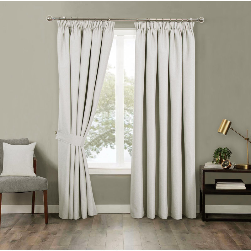 Blackout Pencil Pleat Curtain Pair, 114 W x 137 D cm, Ochre