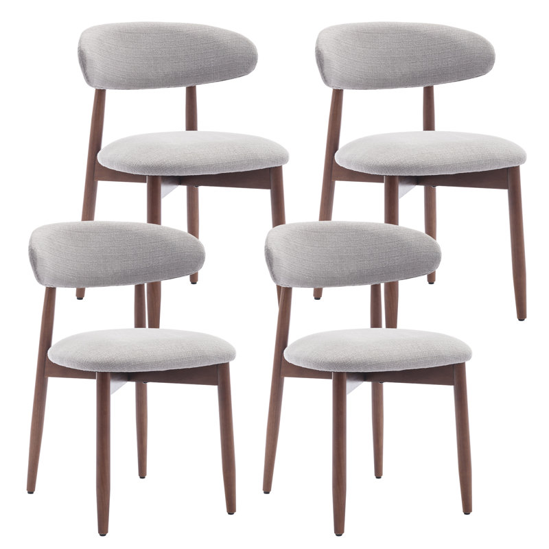 Modern Solid Wood Dining Chair, Upholstered Seat, Curved Ergonomic Backrest, Sturdy Frame Side Chair, Light Grey