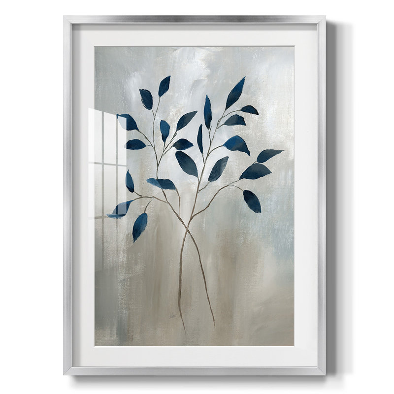 Indigo Foliage I - impression encadrée, H 25,5 po x l 17,5 po, Argent argent