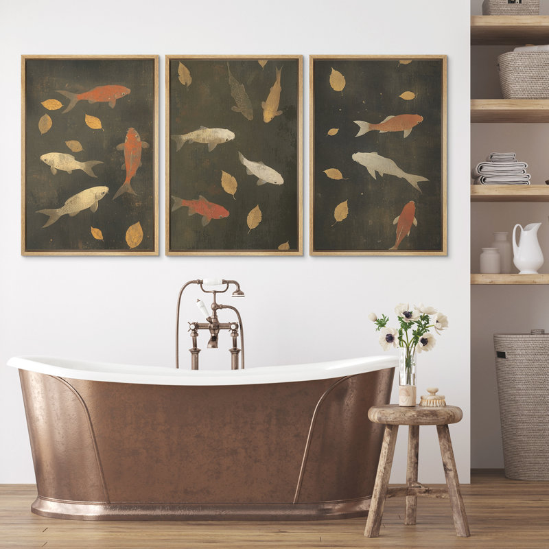 «Moody Carp Fish», ensemble de 3 reproductions d'art sur toile encadrées, H 36 po x l 24 po, Naturel