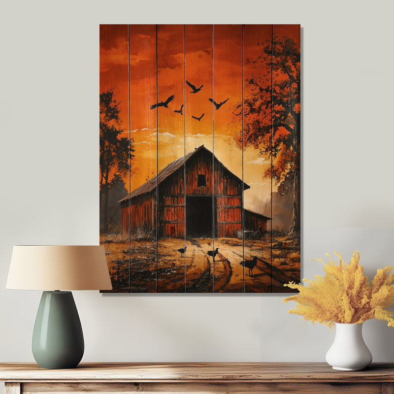 Rustique grange coucher de soleil - campagne paysage mural en bois sur bois de pin naturel, H 20 po x l 10 po