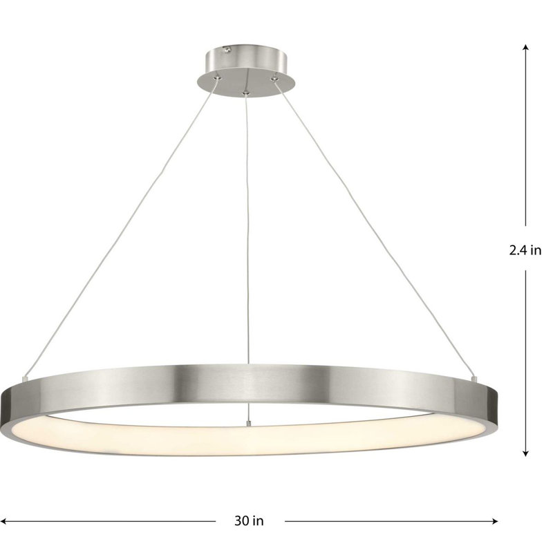 Luminaire suspendu DEL moderne, Nickel brossé, H 2,40 po x l 30 po x P 30 po
