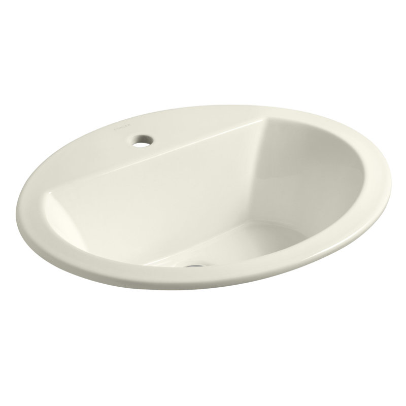 Bryant Ceramic Oval Drop-In Bathroom Sink with Overflow, Sandbar, Single