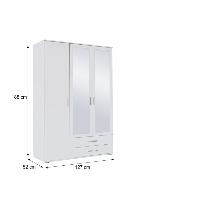 Rasant 3 Door Wardrobe, White, Basic: 2 shelves, 1 clothes rail, 2 drawers