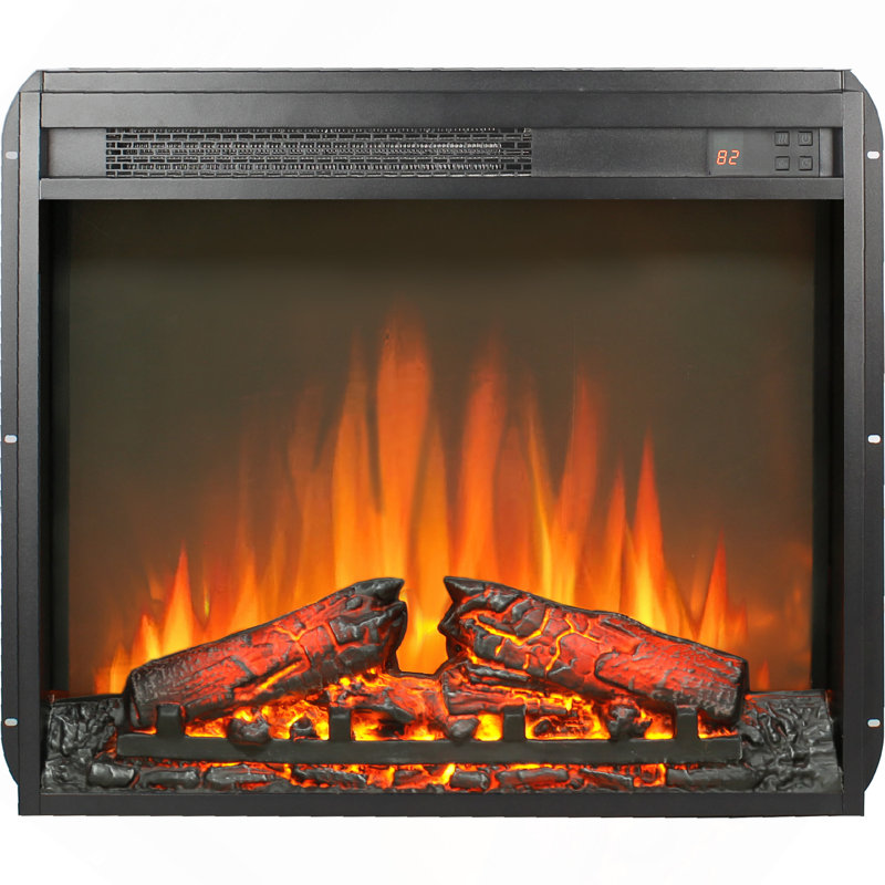 23" Electric Fireplace Insert, Ultra Thin Heater With Log Set And Realistic Flame, Remote Control With Timer, Overheating Protection