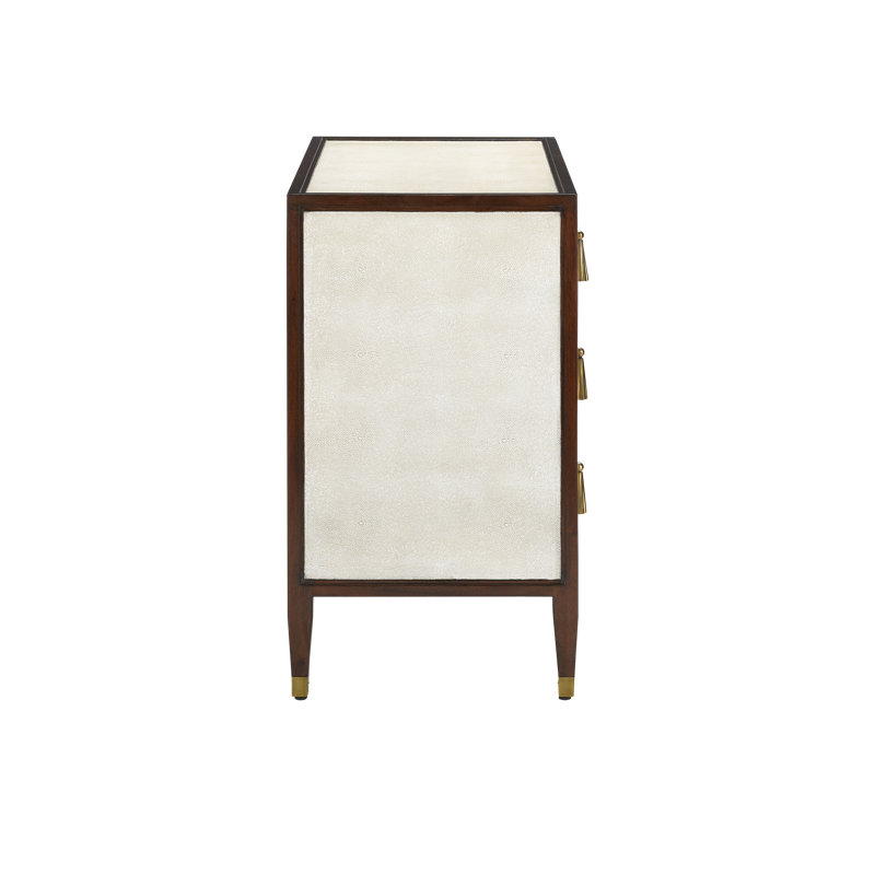 Evie Solid Wood Accent Chest, Ivory, Dark Walnut, Brass