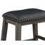 Hauteur du comptoir de 2 tabourets gris, siège en similicuir noir et garniture cloutée remarquable pour le coin repas, 2 tabourets, bois
