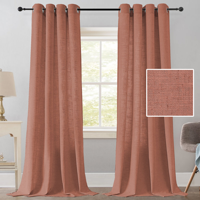Thick Linen Farmhouse Window Curtain Drapes Linen Curtains 84 Inch Length for Living Room 96 Inches Grommet for Farmhouse Textured Curtains 2 Panels Set