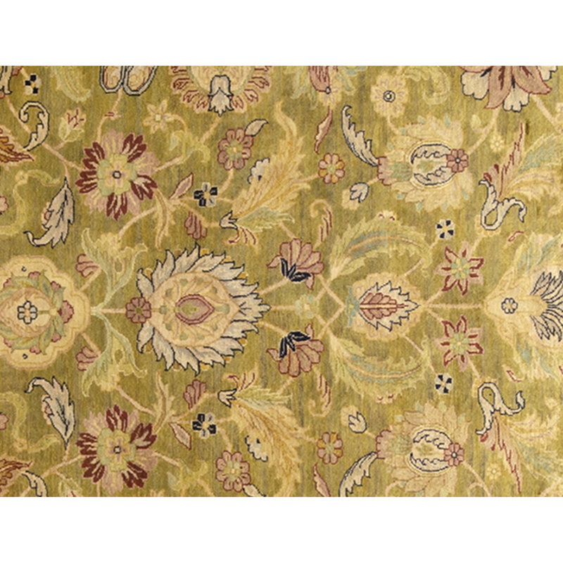 Tapis vert clair et crème noué à la main de haute qualité