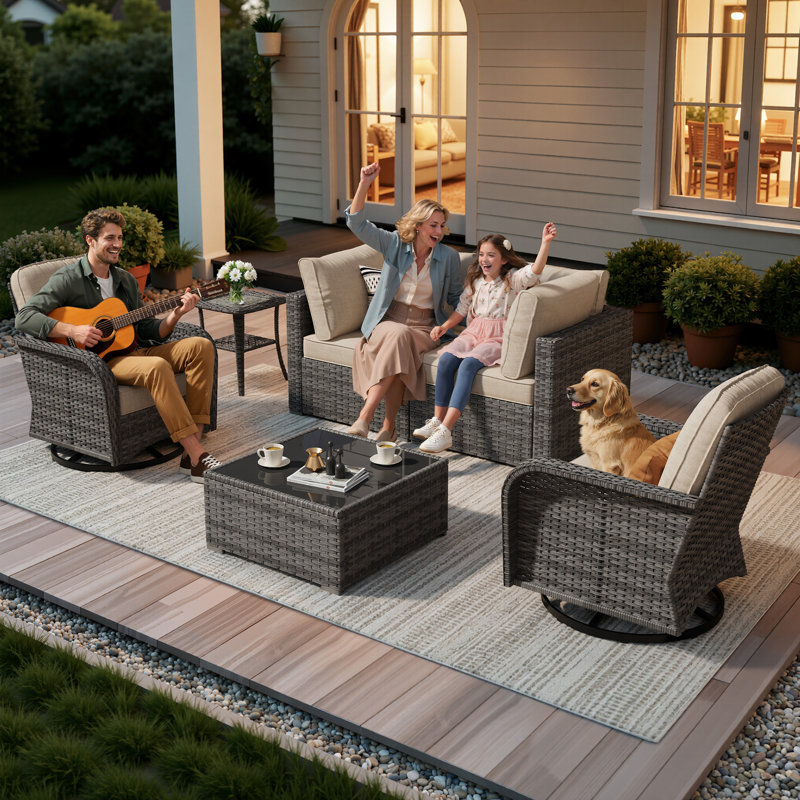 4 - Person Patio Conversation Set with Cushions, Beige, No