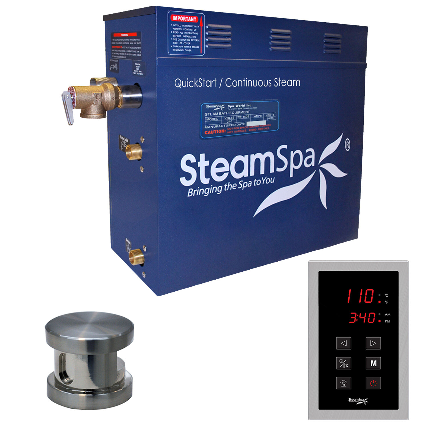 SteamSpa D-900-A 9 KW QuickStart Acu-Steam Bath Generator with Built-in Auto Drain