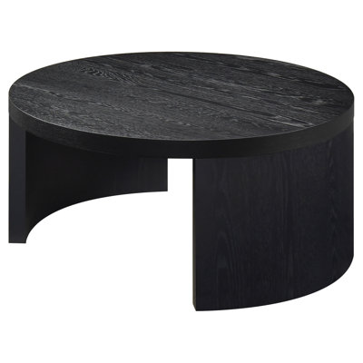 Willah 39-Inch Round Coffee Table with Curved Panel Base, Black