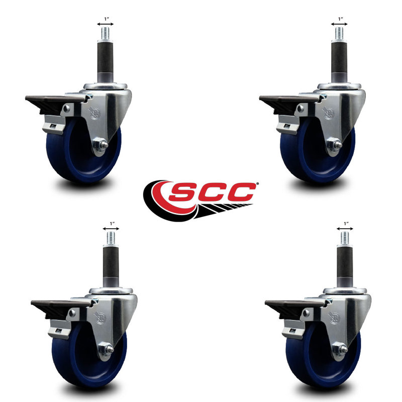 Solid Poly Swivel 1 Inch Expanding Stem Caster Set with Brake SCC