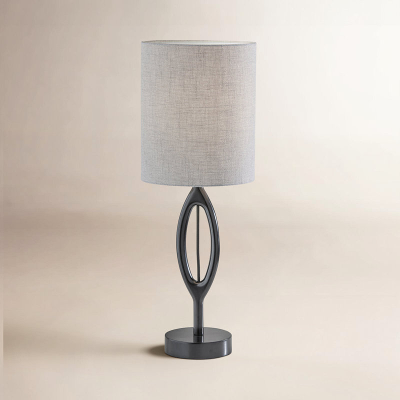 Lampe de table en bois massif Osie, Noir, gris