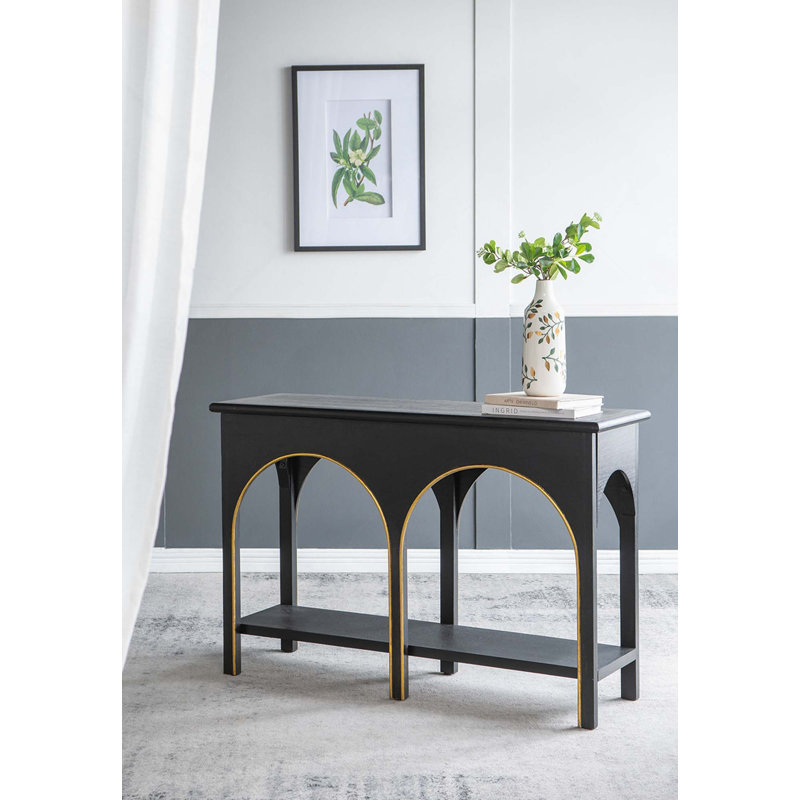 Console 47,2 x 15,7 x 31,9 po en bois noir avec accents dorés