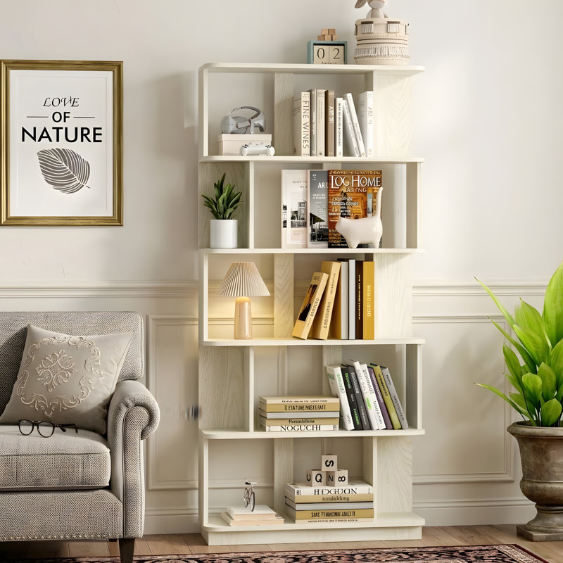 Modern 5-Tier Open Bookshelf, White