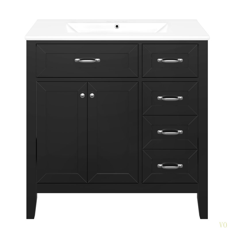 Meuble-lavabo 36 po avec lavabo, armoire de salle de bain avec tiroirs, structure solide et panneau de fibres à densité moyenne