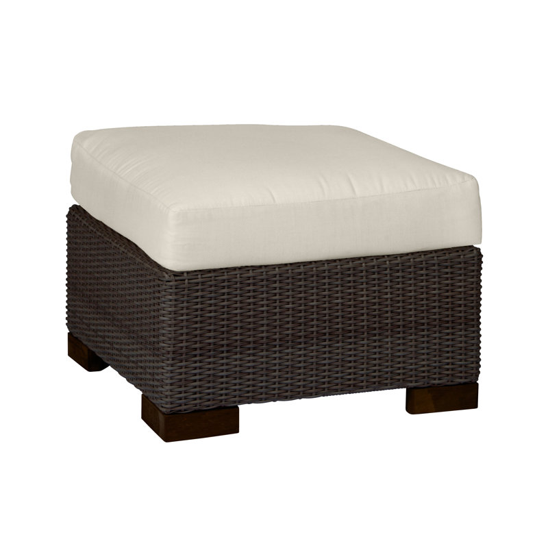 Club Outdoor Ottoman with Cushion, Oyster, No Welt, Linen Snow